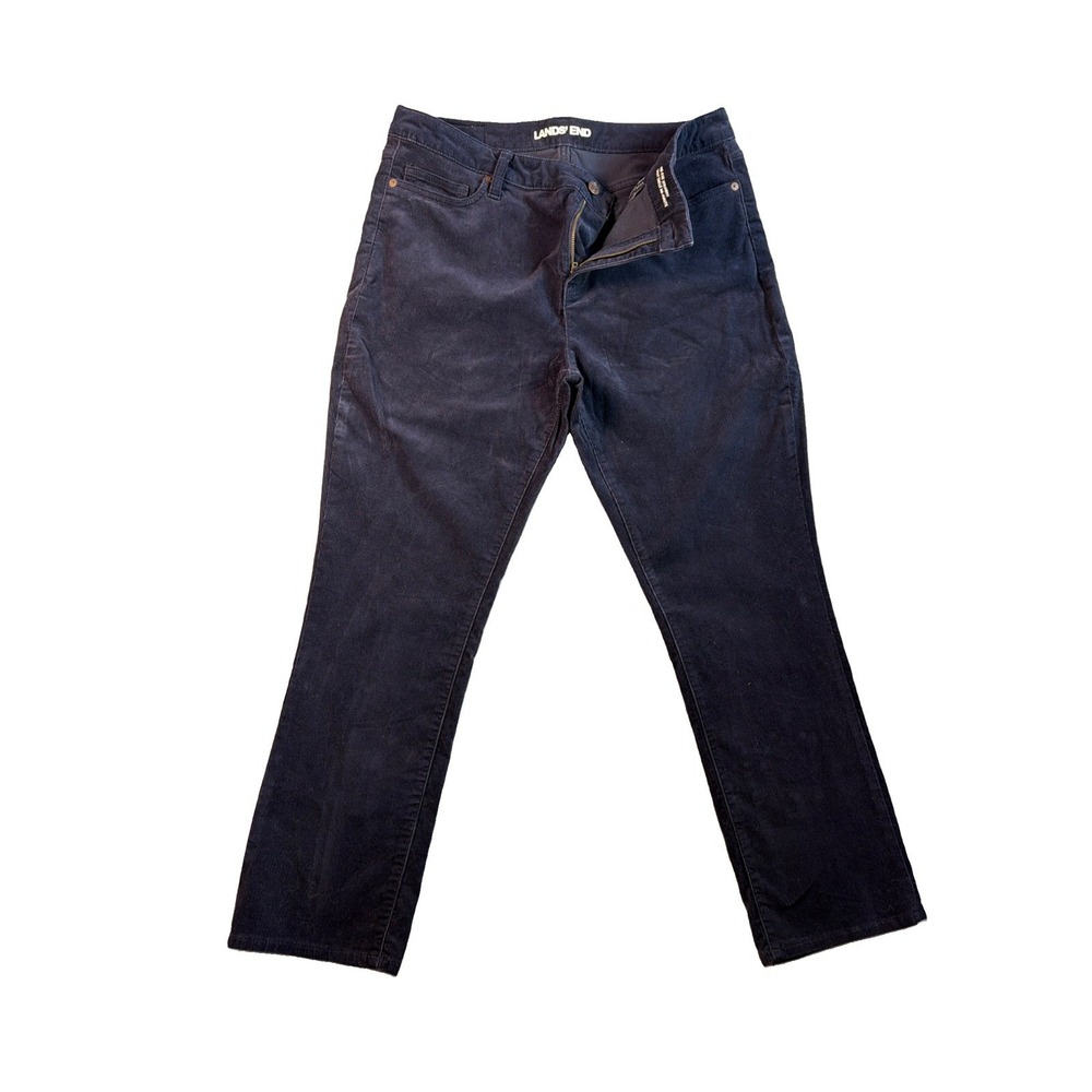 Womens 16P Lands End Corduroy Pants‎  Straight Navy Blue Mid Rise Stretch Petite